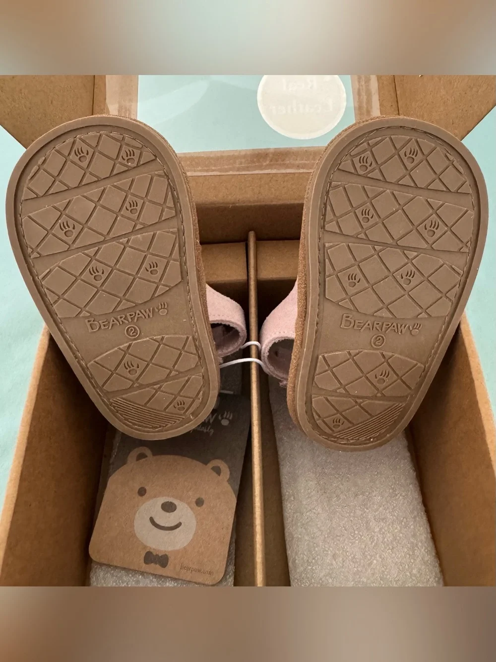 Bearpaw light pink double-buckle baby leather sandals